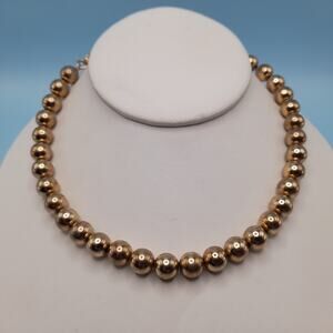 Vintage Gold Tone Metal Beaded Choker Necklace, Strung on Chain, 16 Inches
